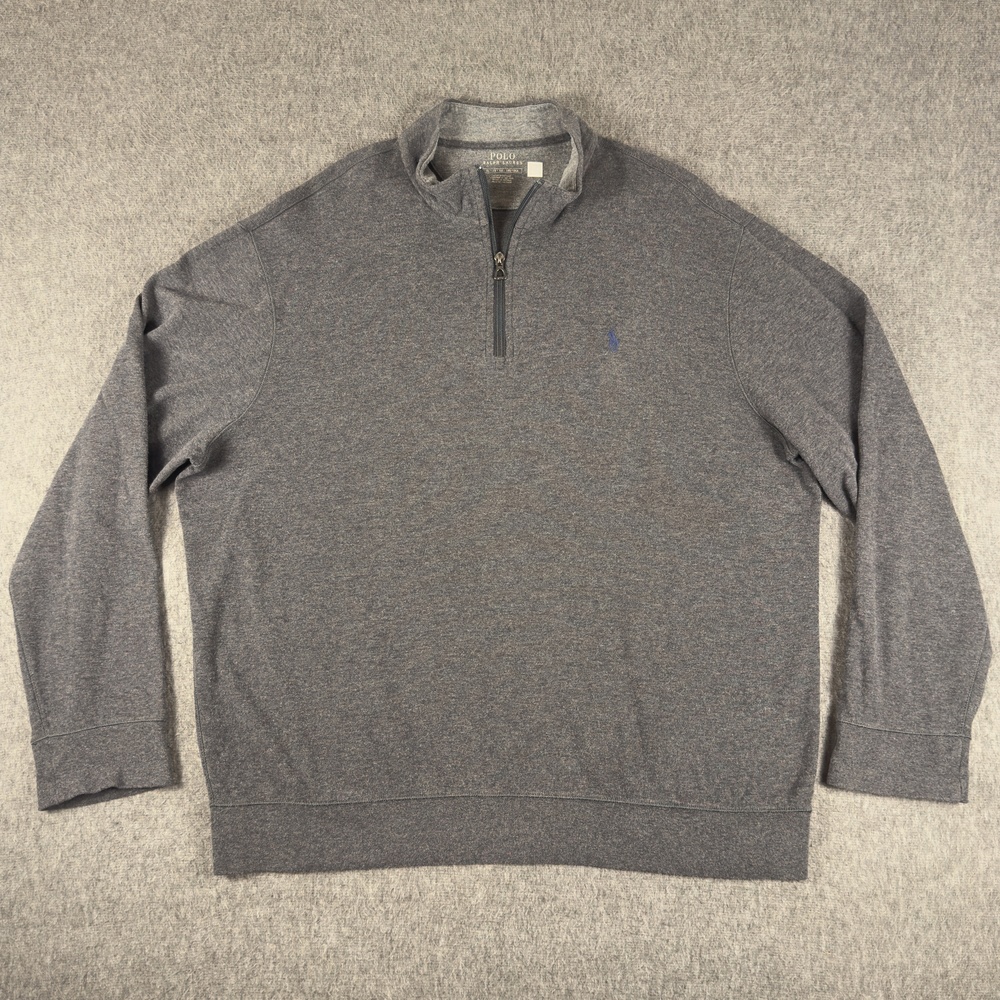 Polo Ralph Lauren Sweater Mens XL Gray 1/4 Zip Mock Neck Fleece Pony Logo